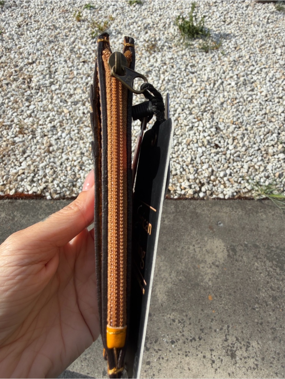 American Darling Handpainted Floral Tooled Leather Card Wallet in Tan and Red - Picture 2 of 3